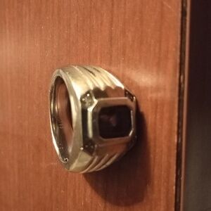 Silver and Black Gemstone Ring